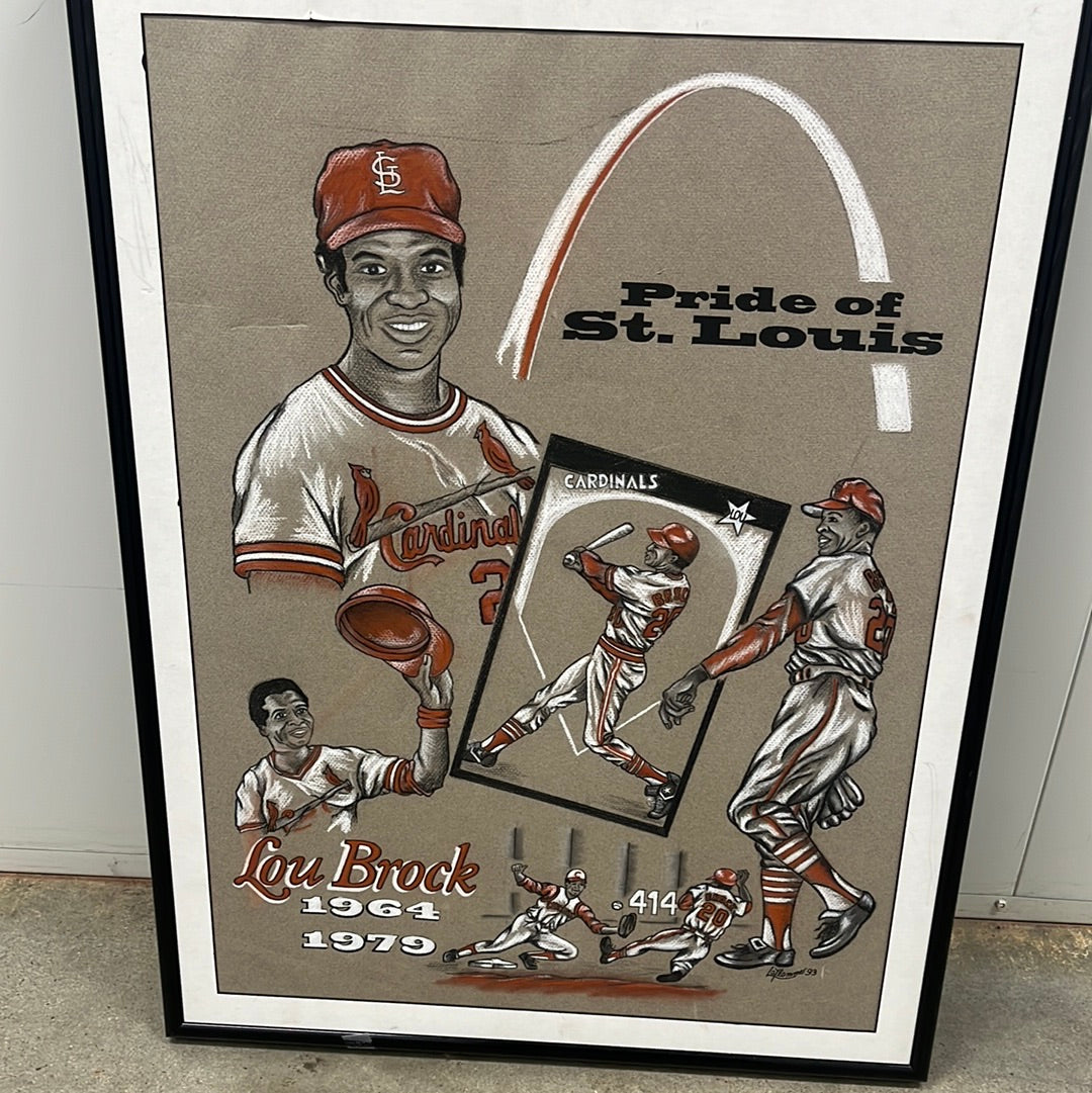 20 x 28” canvas drawing of Lou Brock pride of St. Louis