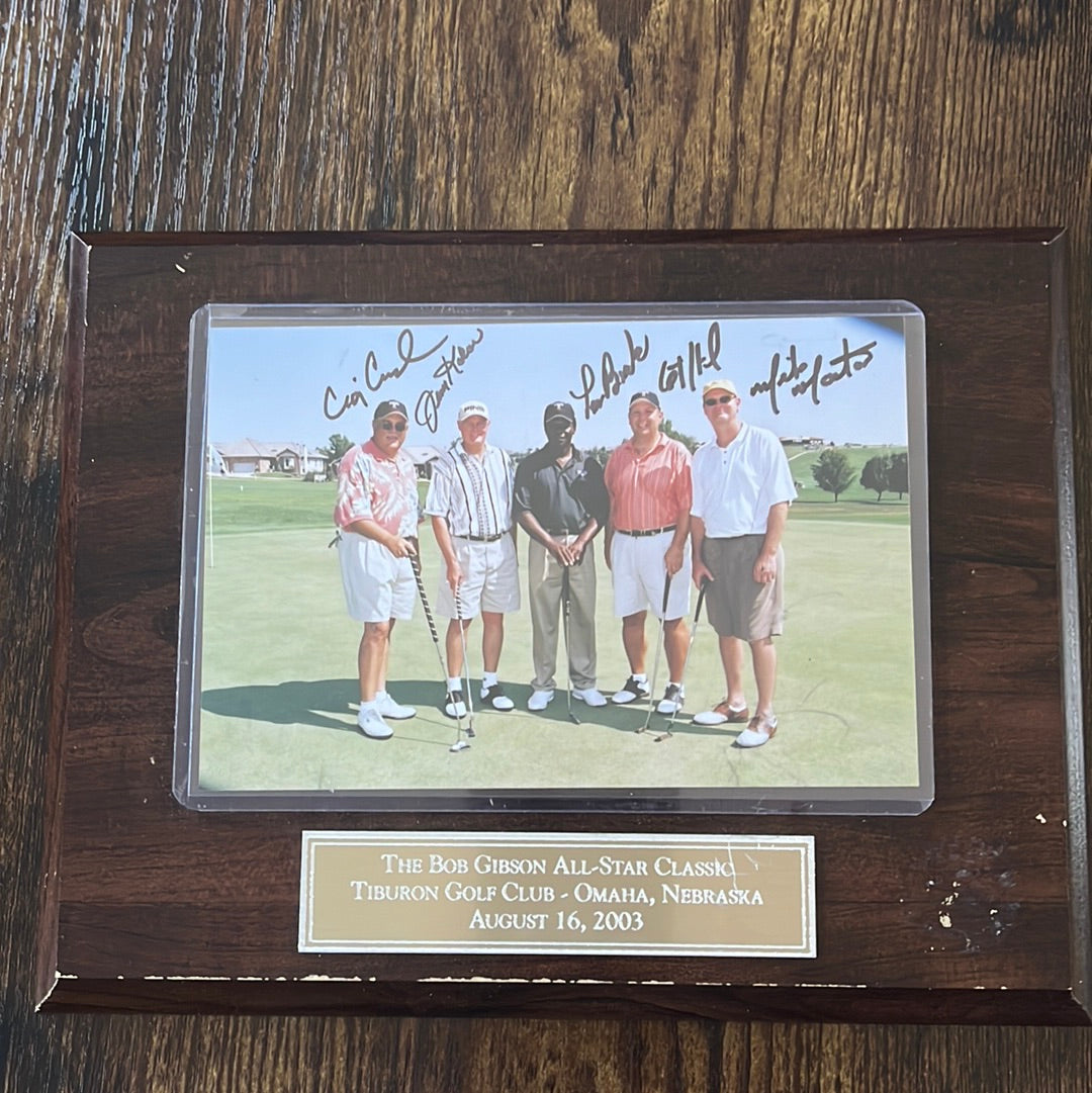 Bob Gibson All-Star, classic Tiburon golf club Plaque signed by Lou Brock and others