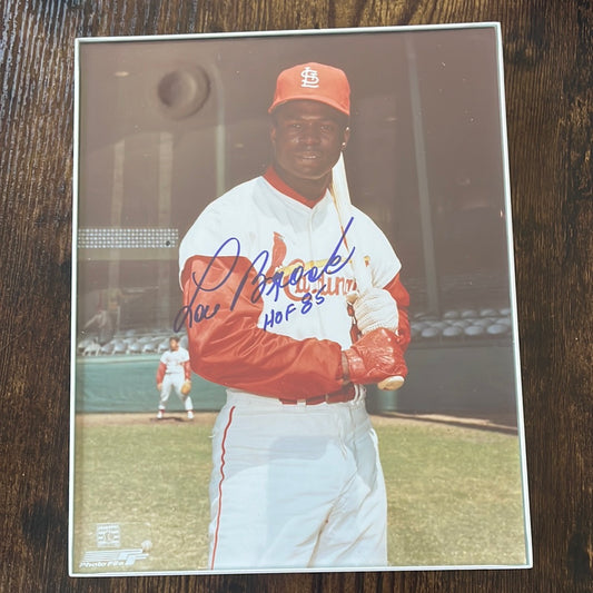 8 x 10” photo signed by Lou Brock with Hall of Fame inscription