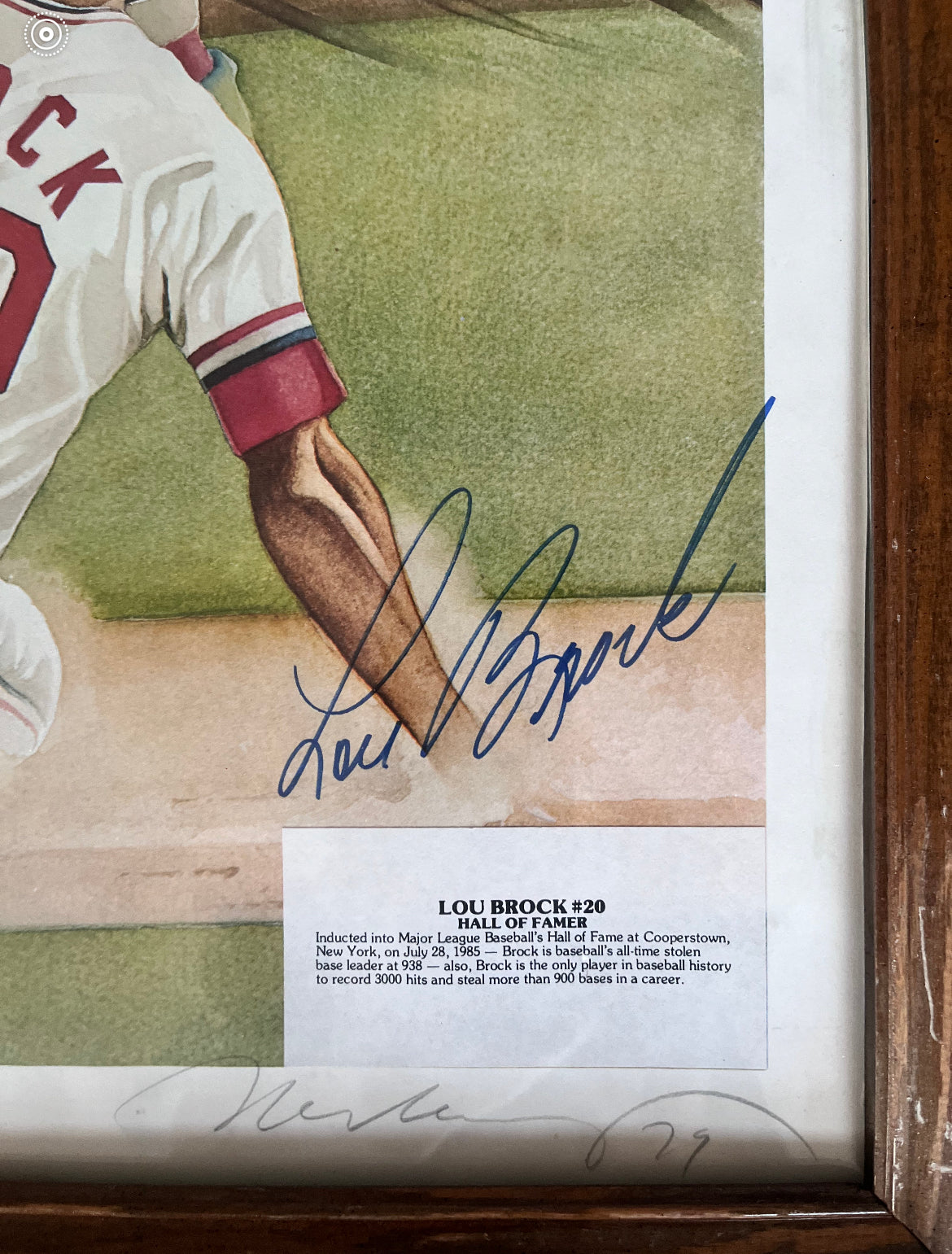 Signed 20x28 art of Lou Brock from his personal collection