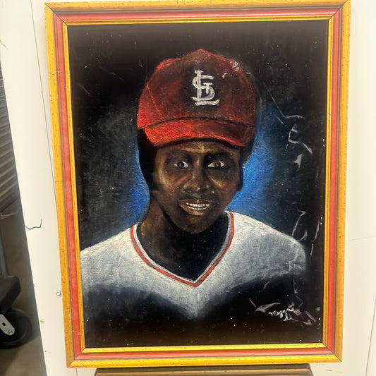 16 x 20 felt art of Lou Brock from his personal collection
