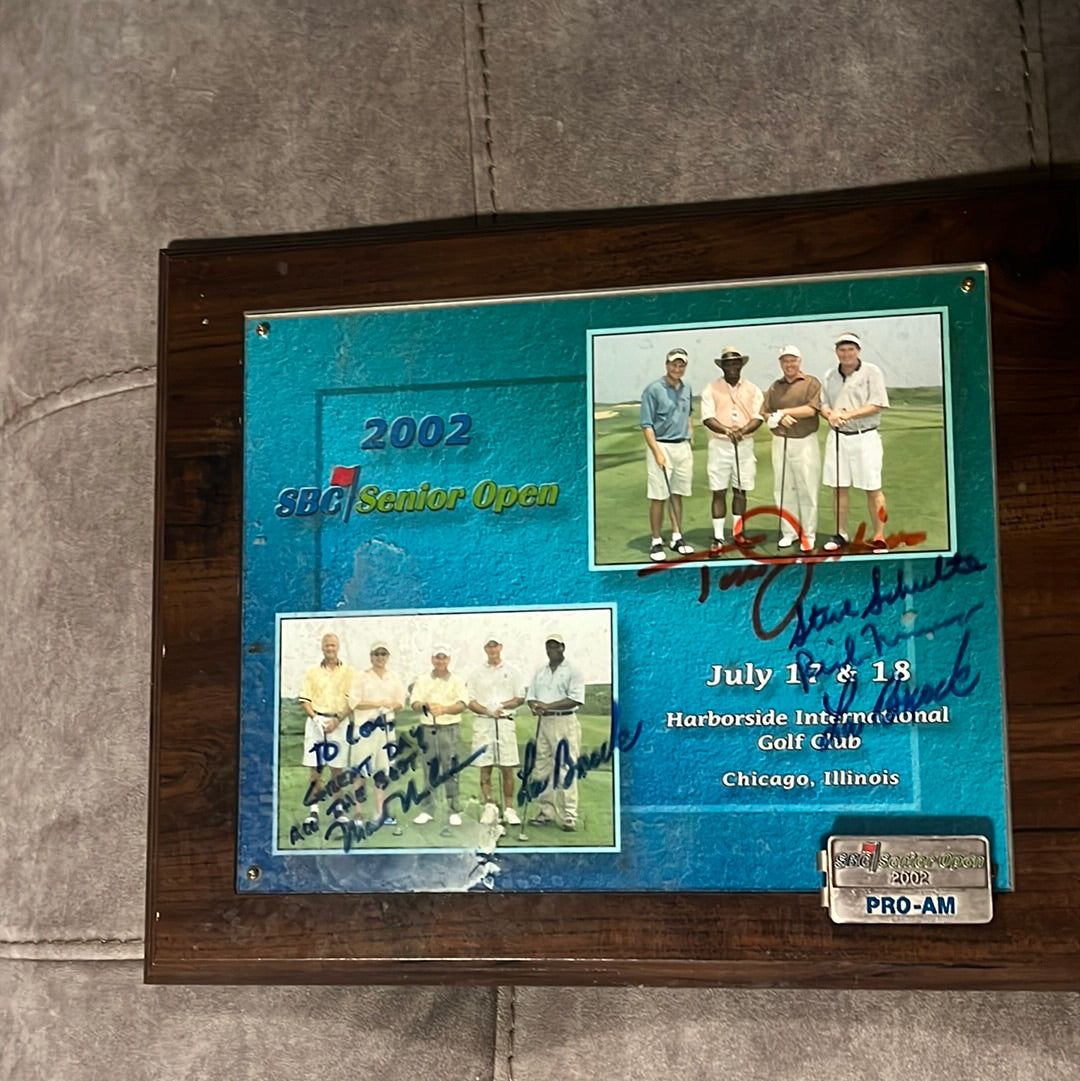 2002 SC, senior open plaque signed twice by Lou Brock