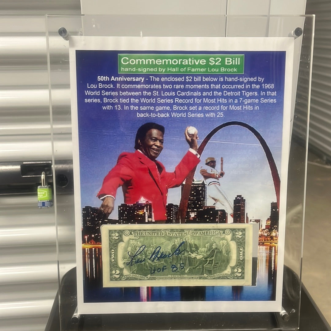 Lou Brock signed commemorative two dollar bill from his personal collection