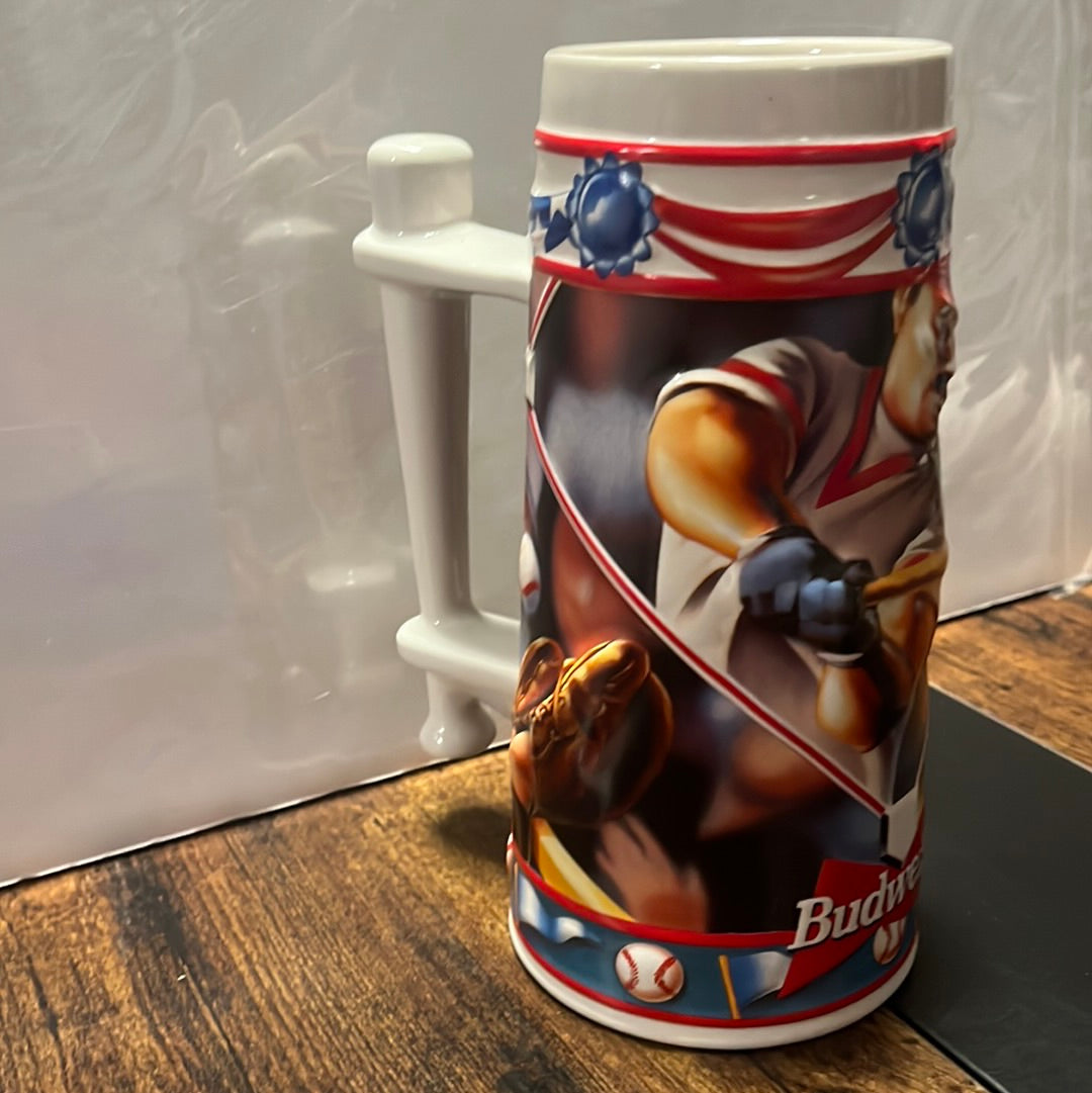 Budweiser sports action series, “play ball” baseball stein