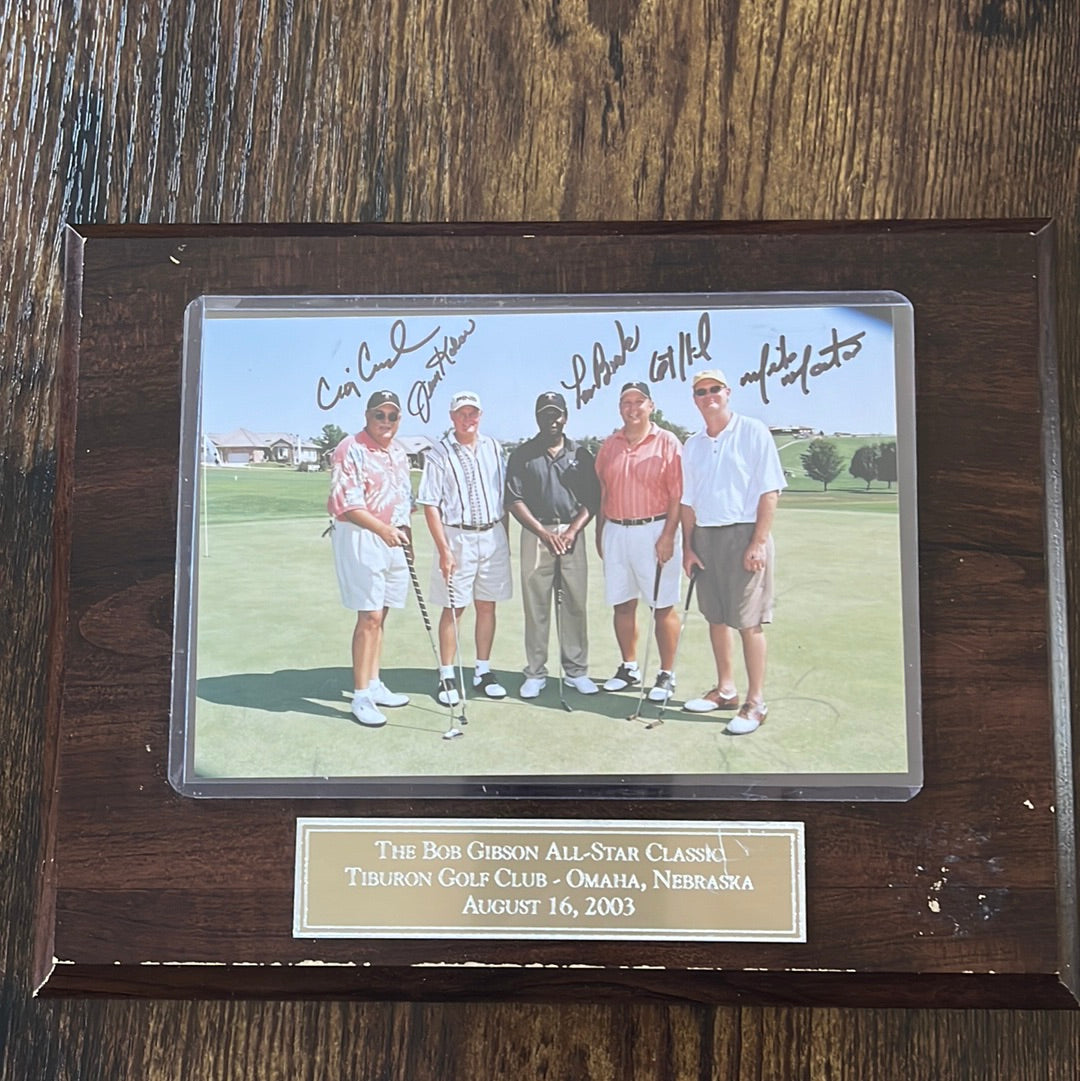 Bob Gibson All-Star, classic Tiburon golf club Plaque signed by Lou Brock and others