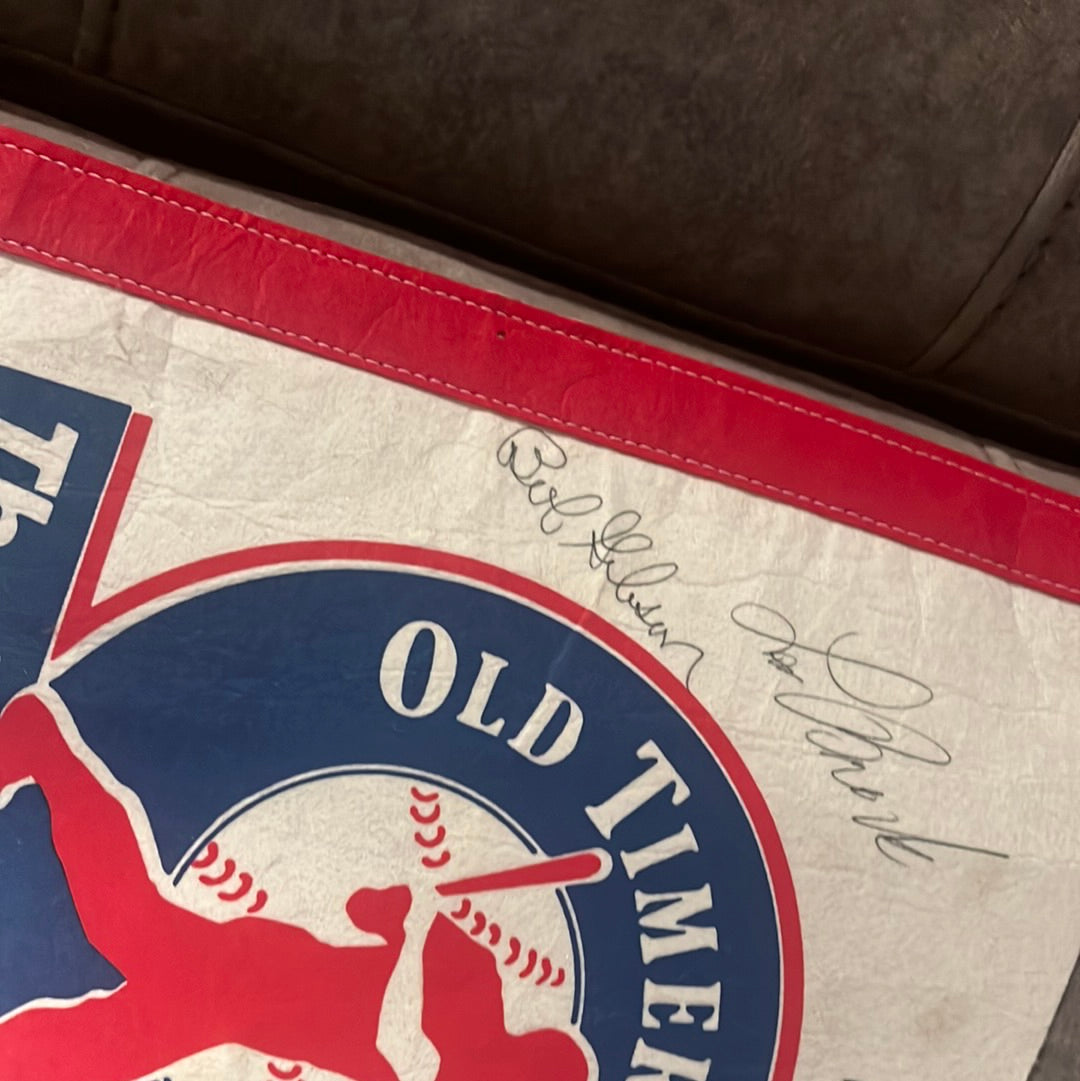 Old timers series pennant signed by Lou Brock, Bob Gibson, Curt Flood and Ray Washburn