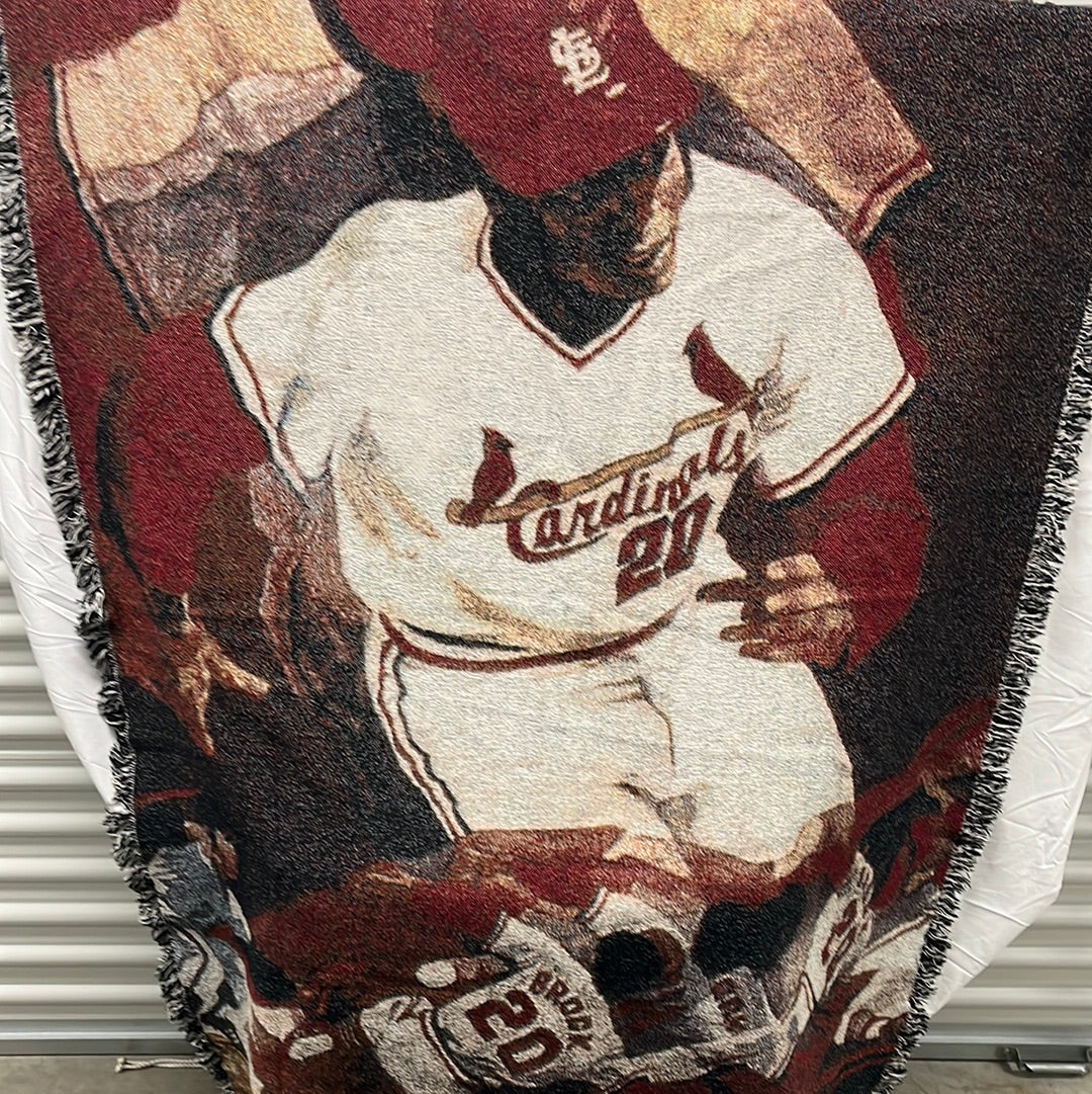 52 x 60“ throw of Lou Brock running and Lou Brock sliding designed by Lou Brock from Lou Brock’s personal collection