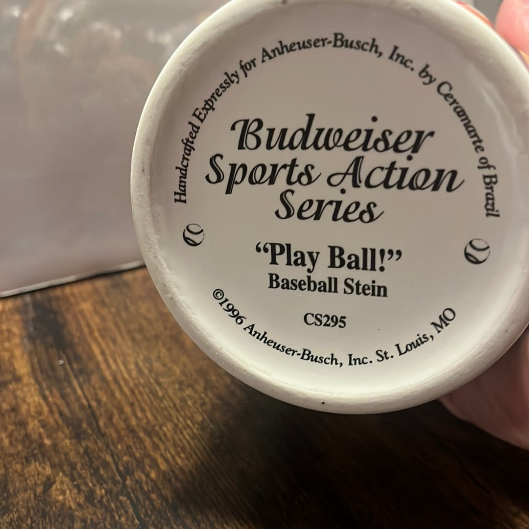 Budweiser sports action series, “play ball” baseball stein