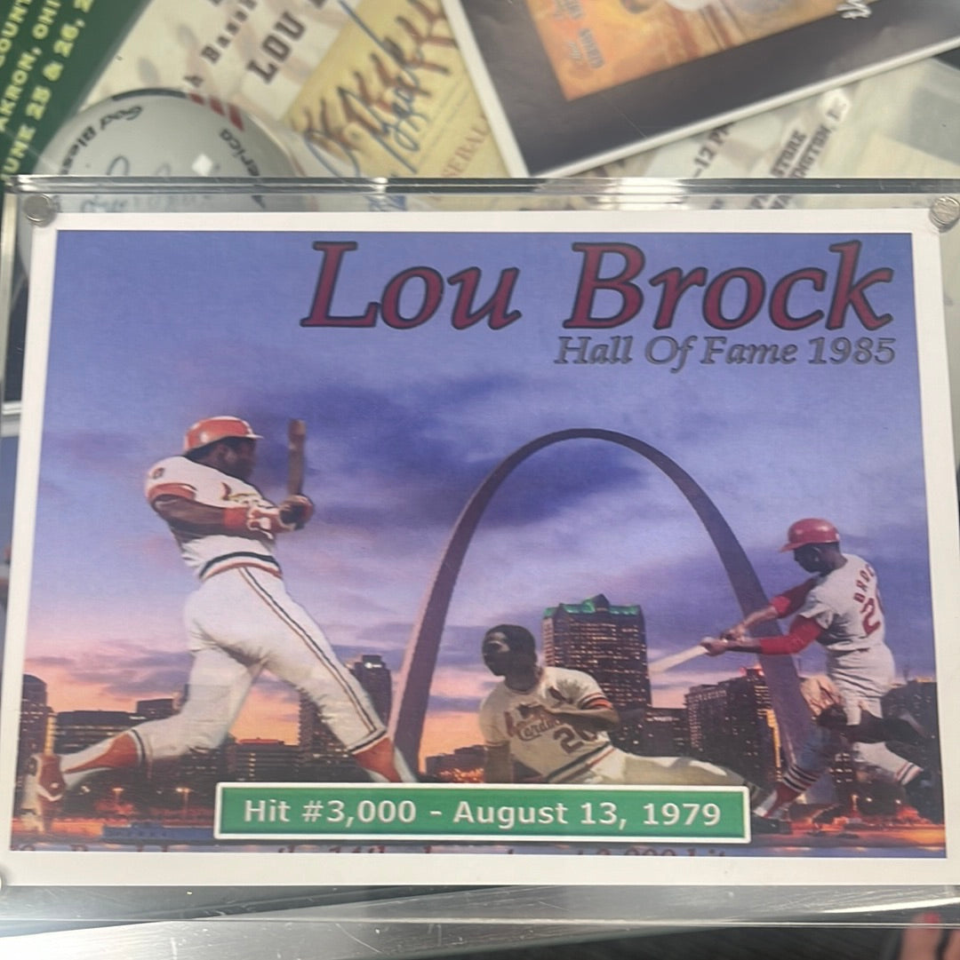 5 x 7 signed Lou rock Hall of Fame 3000 hit commemorative card in protective plastic case