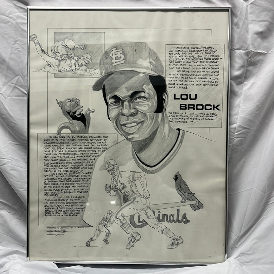 22 x 29“ drawing of Hall of Famer Lou Brock