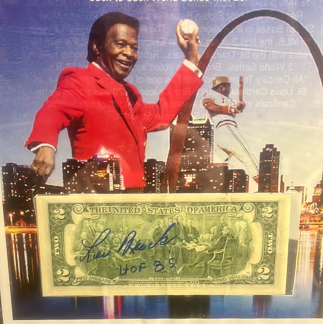 Lou Brock signed commemorative two dollar bill from his personal collection