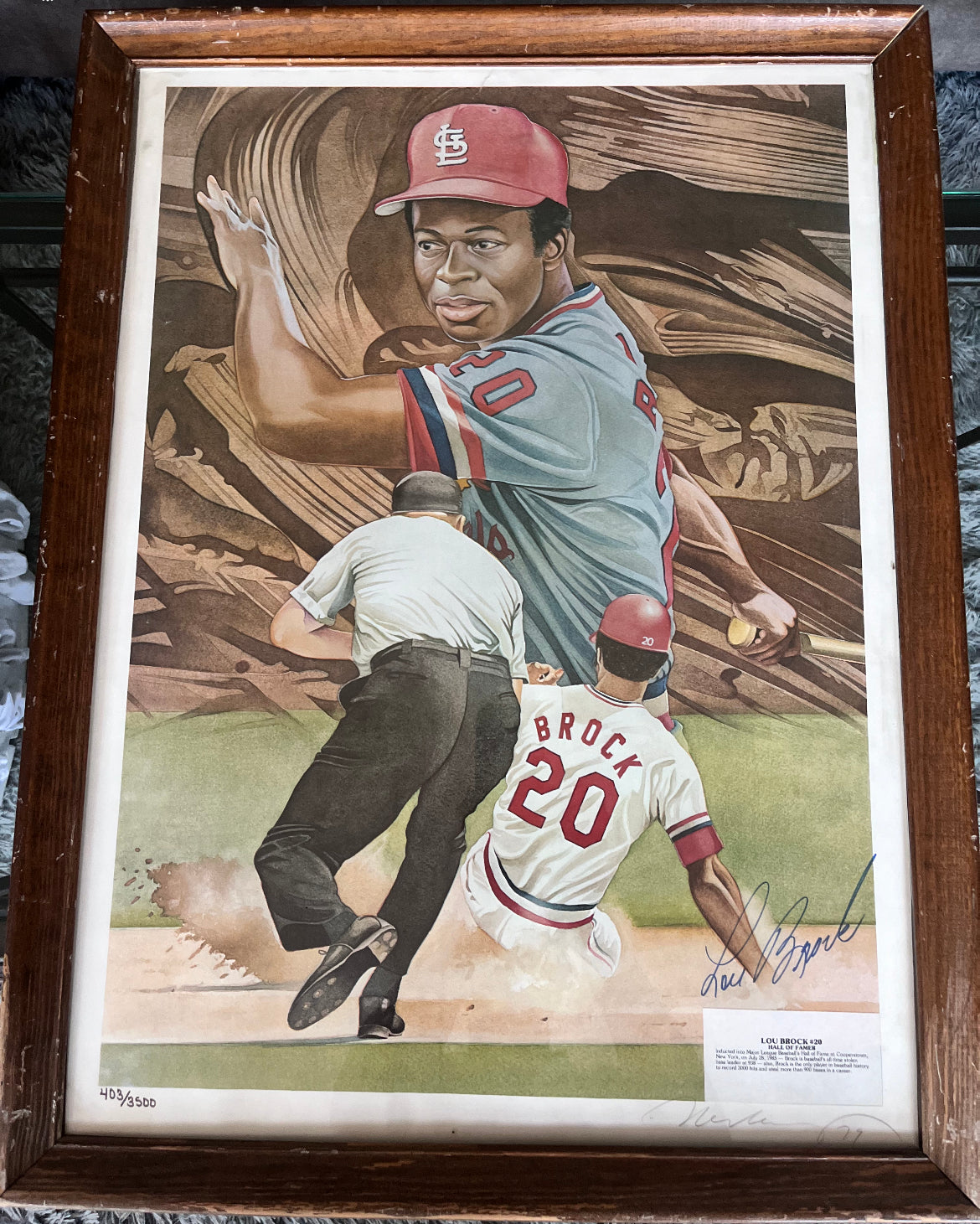 Signed 20x28 art of Lou Brock from his personal collection