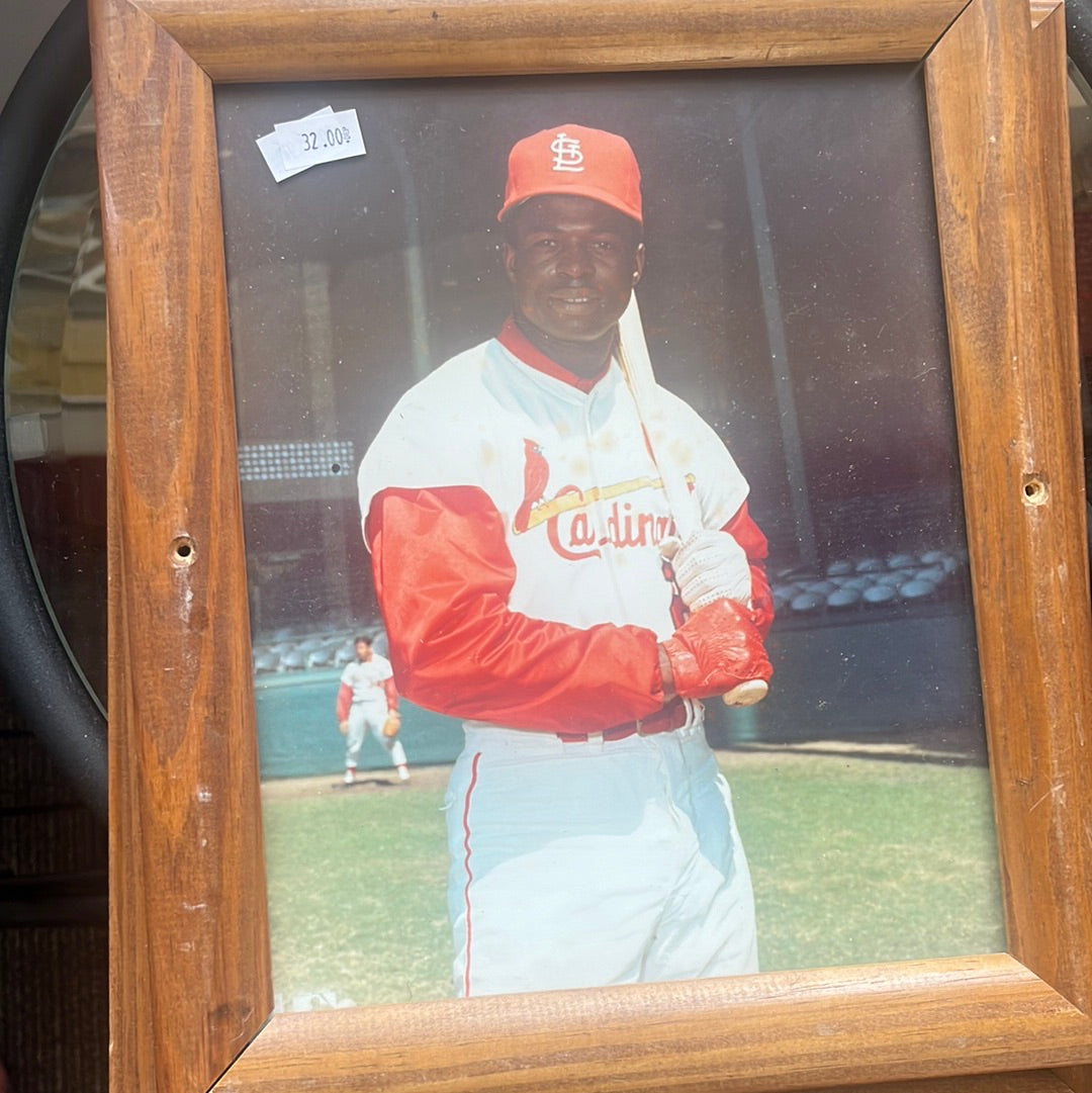 Framed 8 x 10 of Lou Brock as young cardinal