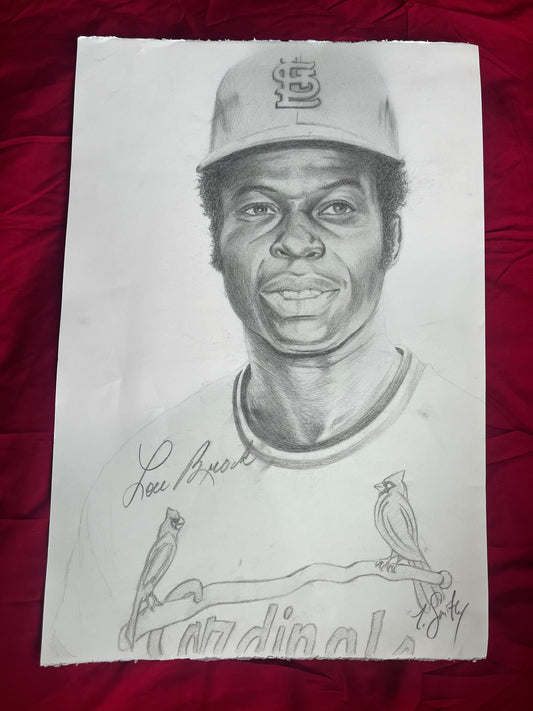 16 x 22“ drawing signed by Lou Brock