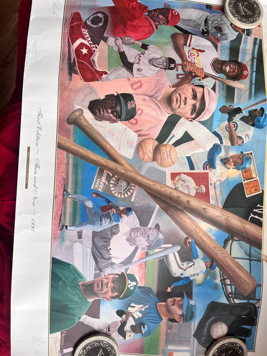 23 x 35“ lithograph of Lou Brock and other Hall of Famers signed by Lou Brock and Nolan Ryan