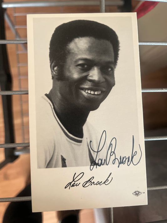 3 x 5 autographed black-and-white picture of a Lou Brock