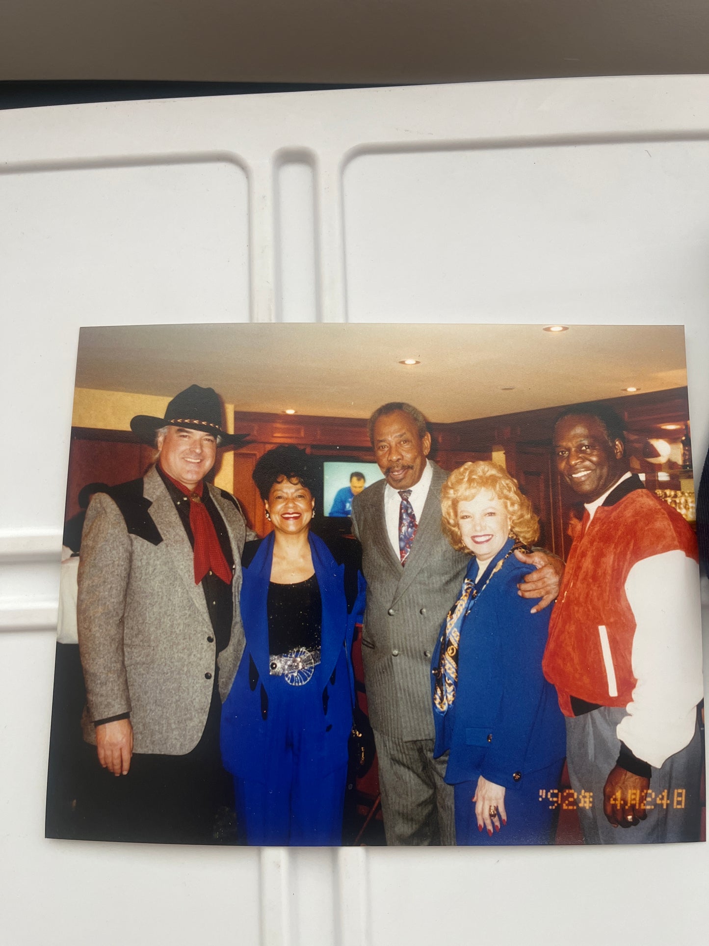 8 x 10 picture Featuring Georgia Frontiere and Lou Brock along with Rams hat