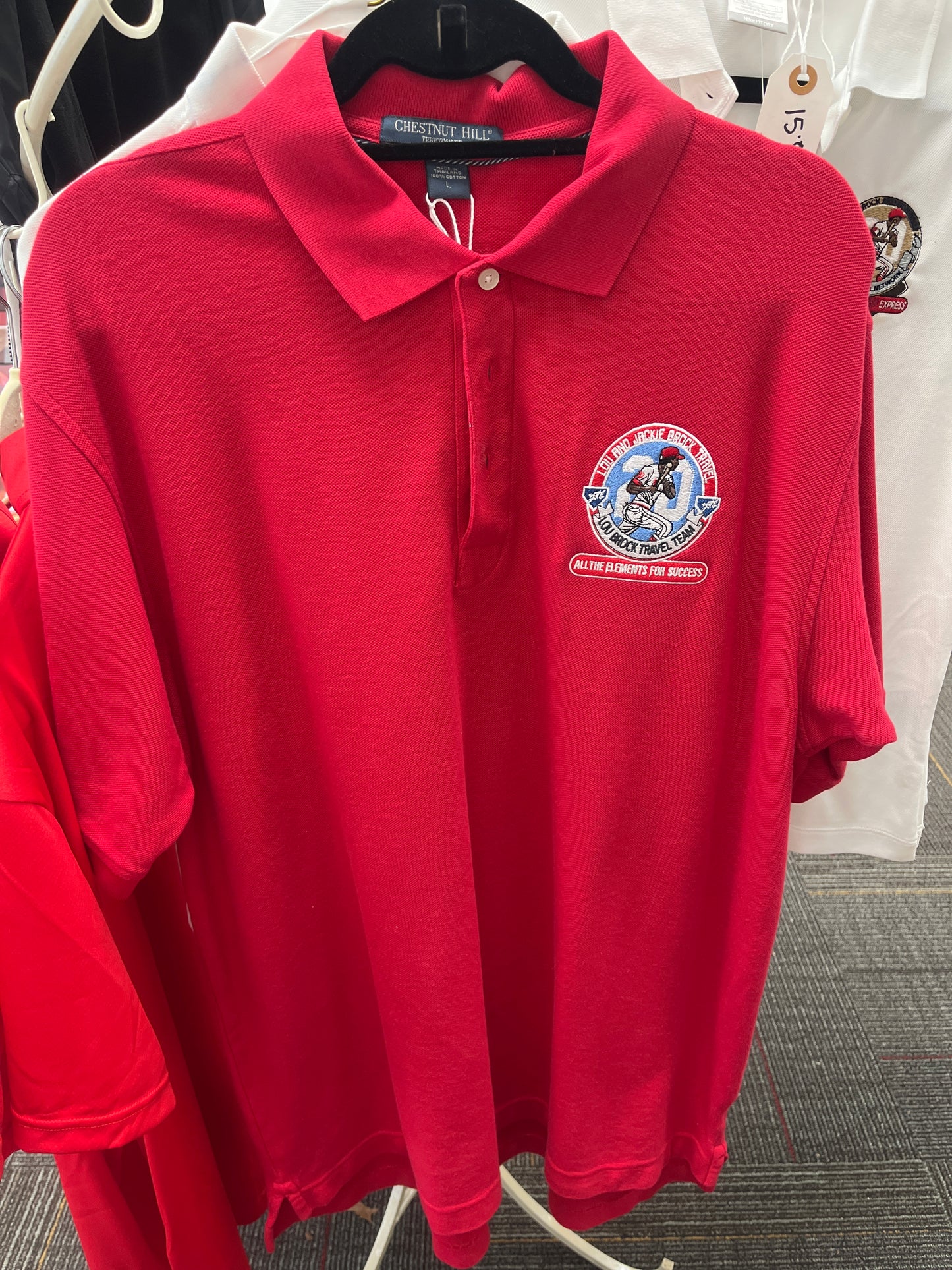 Lou Brocks Red Lou And Jackie travel golf shirt