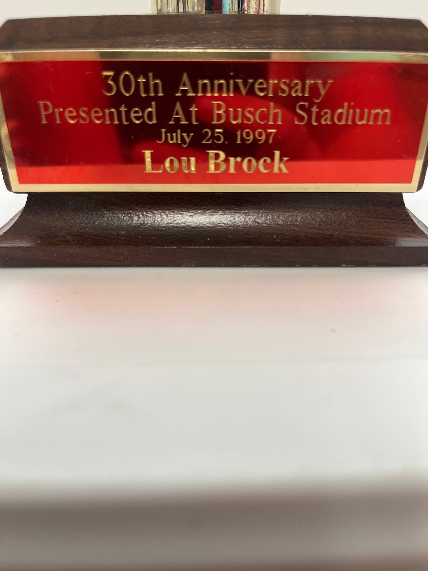 St. Louis Cardinals 1967 World Series confirmative fall presented to Lou Brock in 1997