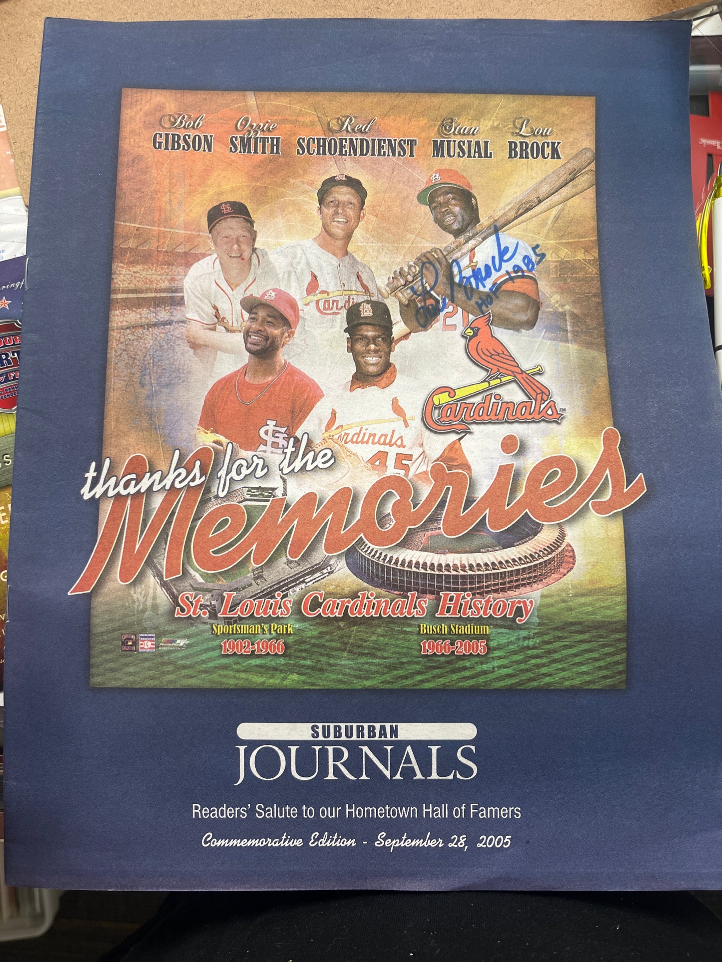 Thanks for the memories suburban journal signed by Lou Brock