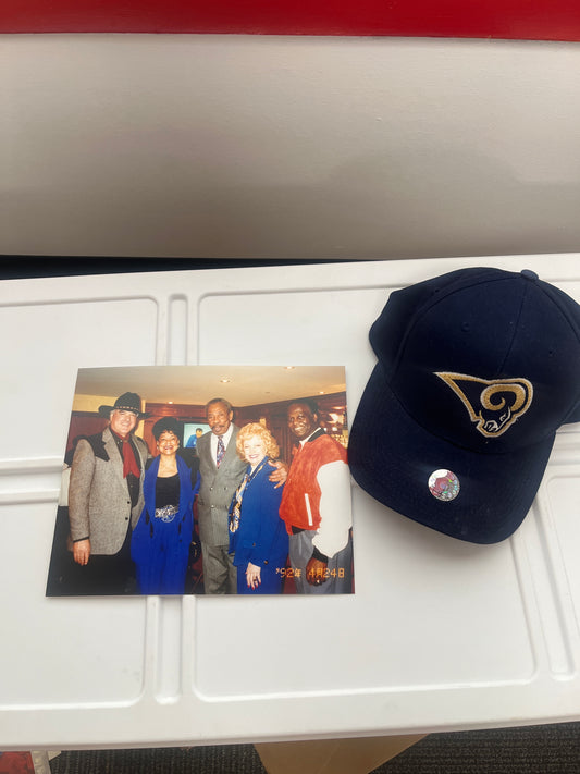 8 x 10 picture Featuring Georgia Frontiere and Lou Brock along with Rams hat